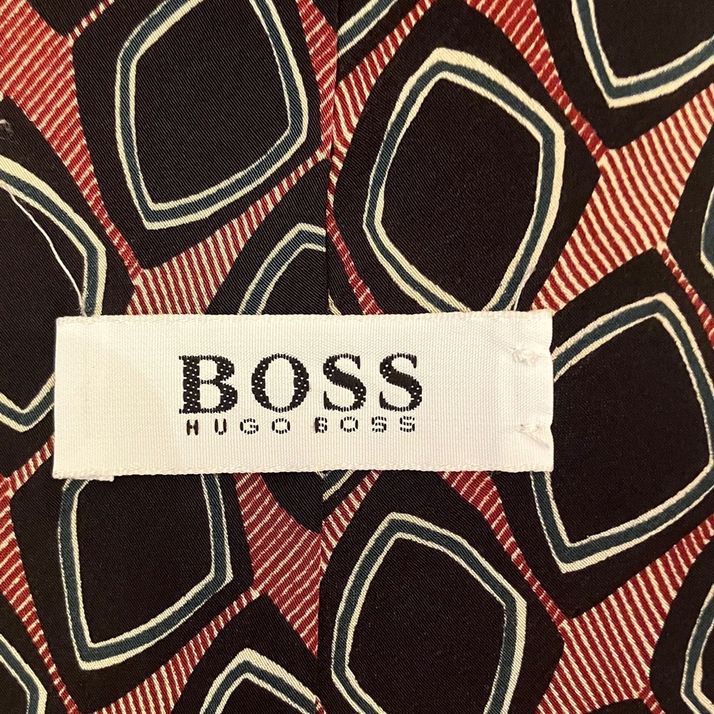 Hugo Boss silk tie, bold print, red & black